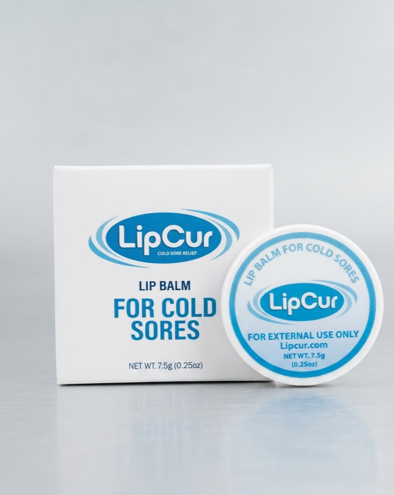 LipCur cold sore relief product jar and packaging
